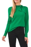 Cece Tie Mock Neck Cotton Blend Sweater In Electric Green