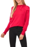 Cece Tie Mock Neck Cotton Blend Sweater In Luminous Red