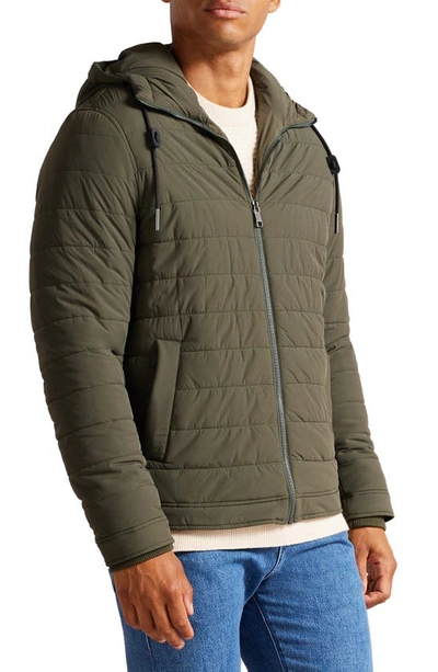 Ted Baker Ovarn Quilted Hooded Stretch-shell Jacket In Khaki
