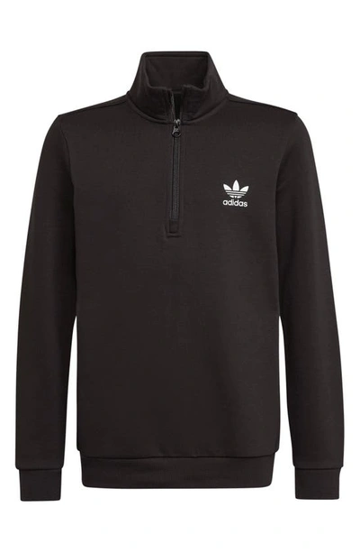 Adidas Originals Kids' Adicolor Half Zip Cotton Blend Sweatshirt In Black