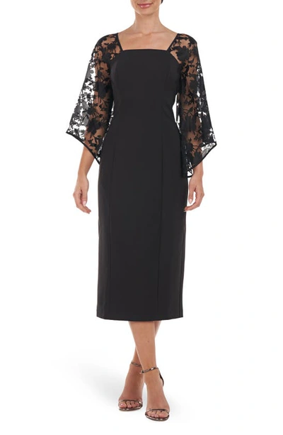 Js Collections Vivian Floral Flutter Sleeve Midi Dress In Black