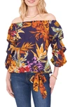 VINCE CAMUTO FLORAL PRINT BUBBLE SLEEVE TOP