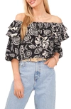 Vince Camuto Ruffle Off The Shoulder Blouse In Rich Black
