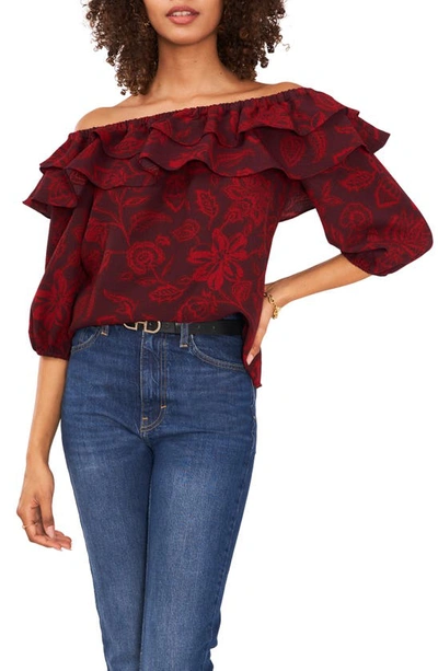 Vince Camuto Women's Ruffle Front Off The Shoulder Blouse In Deep Cranberry