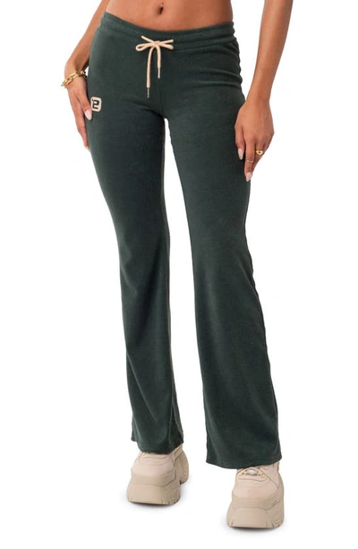 Edikted Terry Low Rise Flare Leg Pants In Green