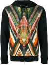 Balmain Geometric Printed Panel Hoodie In Black