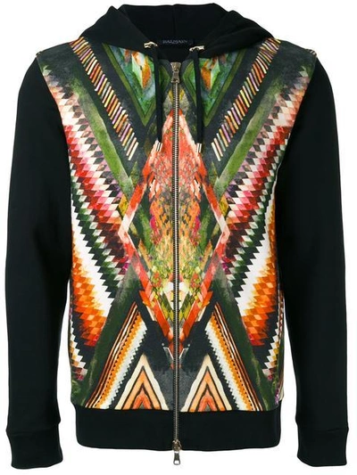 Balmain Geometric Printed Panel Hoodie In Multicolor
