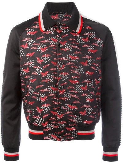 Lanvin Silk Blend Jacquard Bomber Jacket, Black/red | ModeSens