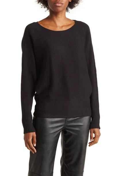 Cyrus Yummy Yam Pointelle Dolman Sleeve Sweater In Black
