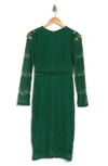 Love By Design Lace Long Sleeve Midi Dress In Emerald