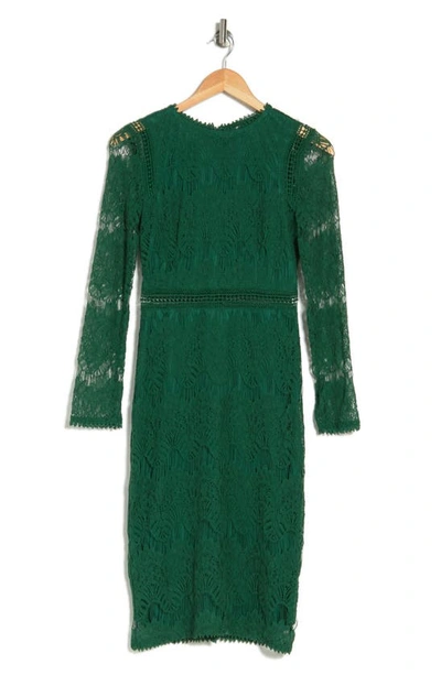 Love By Design Lace Long Sleeve Midi Dress In Emerald