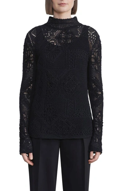 Lafayette 148 Mixed-stitch Stand Collar Sweater In Black