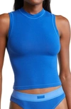 Skims Stretch Cotton Jersey Mock Neck Tank In Cobalt