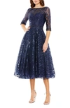 Mac Duggal Sequin Embellished Midi Dress In Navy