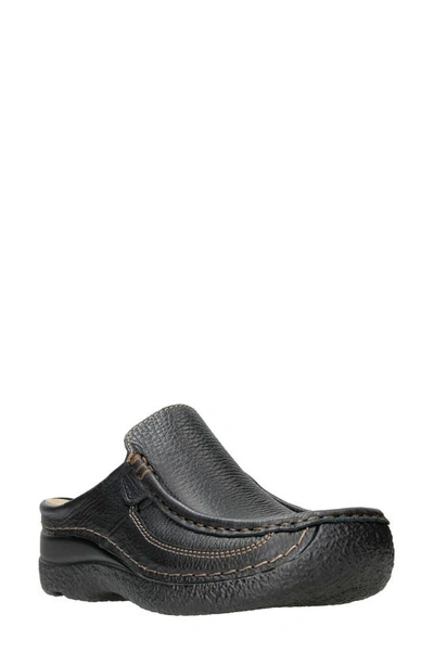 Wolky Roll Slide Mule In Black Printed Leather