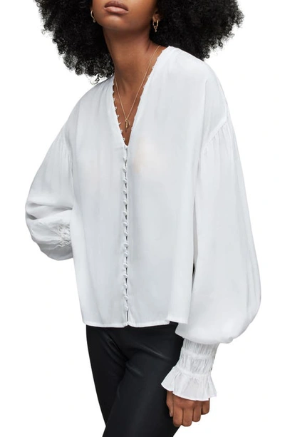 Allsaints Stella Blouson Sleeve Blouse In Off White