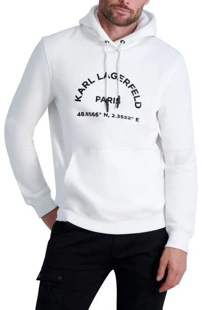 Karl Lagerfeld Men's Latitude/longitude Loose-fit Logo-print Hoodie In White
