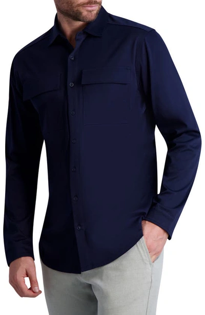 Karl Lagerfeld Mercerized Cotton Button-up Shirt In Navy