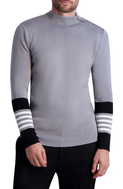 Karl Lagerfeld Colour Blocked Slim Fit Shoulder Zip Mock Neck Jumper In Grey/ Black