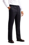 Ted Baker Badsey Slim Fit Flat Front Cotton Blend Pants In Navy