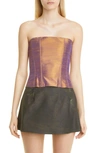 Puppets And Puppets Slubbed Silk Strapless Corset Top In Gold/ Purple