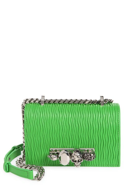 Alexander Mcqueen Mini Skull Pleated Leather Satchel Bag In Acid