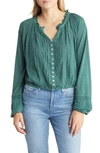 Lucky Brand Women's Embroidered Lace-trimmed Elastic-hem Peasant Top In Pacific