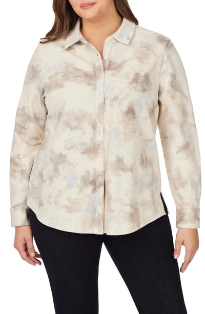 Foxcroft Zoey Tie Dye Cotton Button-up Shirt In Ivory Multi