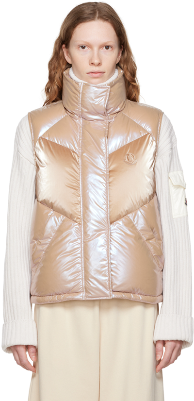 Moncler Faucille Quilted Metallic Shell Down Vest In Pink