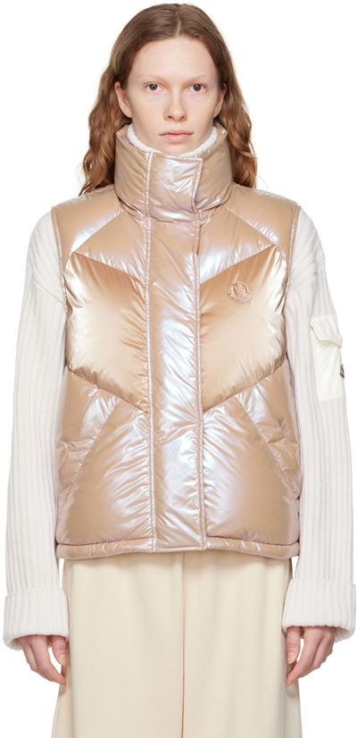 Moncler Faucille Quilted Metallic Shell Down Vest In Gold