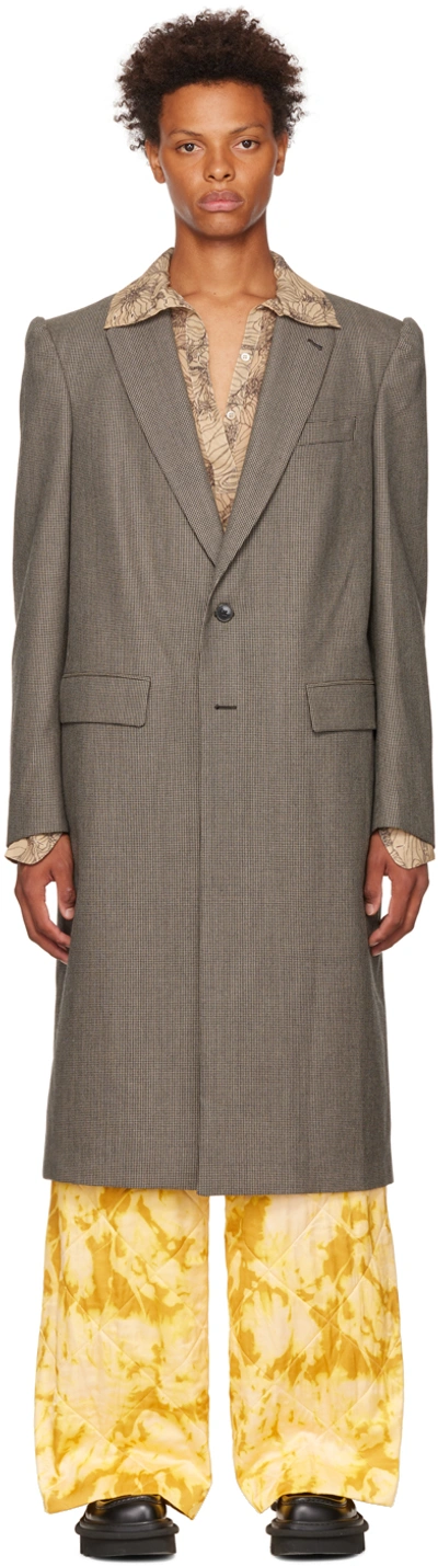Dries Van Noten Brown Two-button Coat In 975 Dessin A