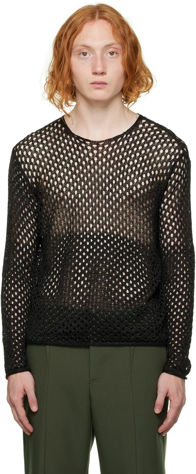 Dion Lee Black Metallic Long Sleeve Sweater In Black/black