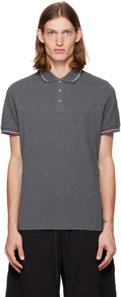 Moncler Gray Patch Polo In 989 Grey