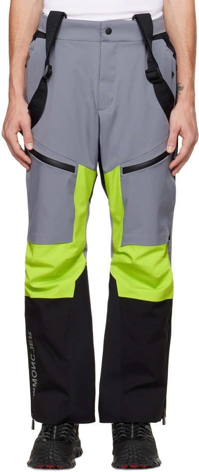 Moncler Grenoble Men's Colorblock Ski Pants W/ Suspenders In Grey