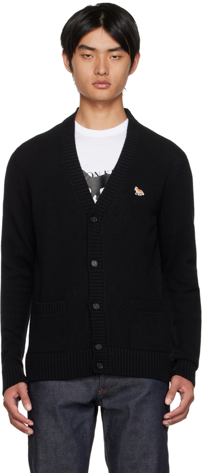 Maison Kitsuné Patch-detail Wool Cardigan In Black