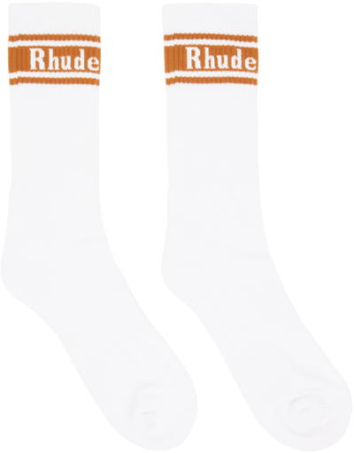Rhude White & Mustard Logo Crew Socks