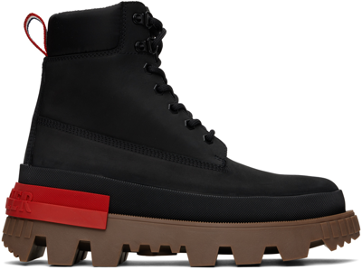 Moncler Lace-up Leather Ankle Boots In Black