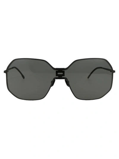 Mykita Mmecho003 Sunglasses In 305 Mh6 Pitch Black Black Dark Grey Solid Shield