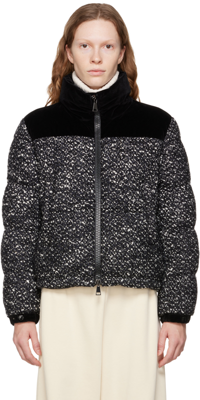 Moncler Girotte Down Puffer Jacket In Black White Tweed