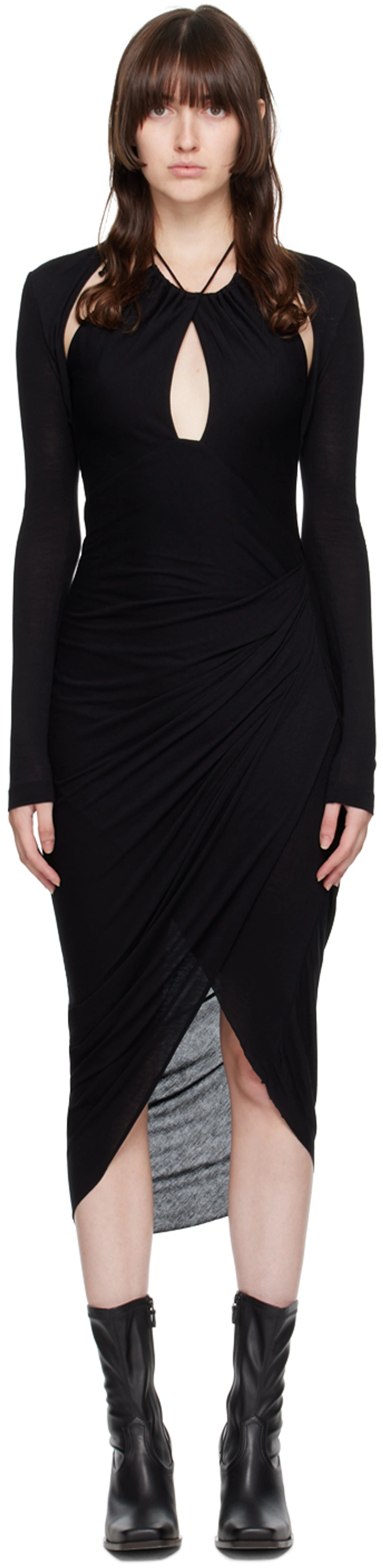 Helmut Lang Long Sleeve Halter Neck Midi Dress In Black | ModeSens