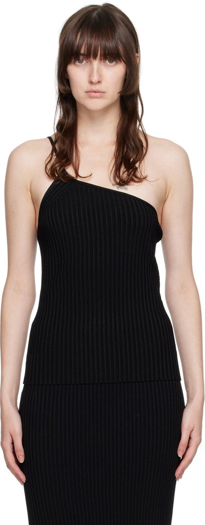 Helmut Lang Black One-shoulder Tank Top In Black/black