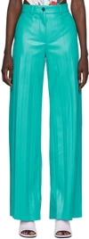 MSGM BLUE PLEATED FAUX-LEATHER PANTS