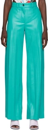 Msgm Blue Pleated Faux-leather Pants In 83 Ciano