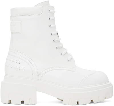 Msgm White Lace-up Boots In Weiss