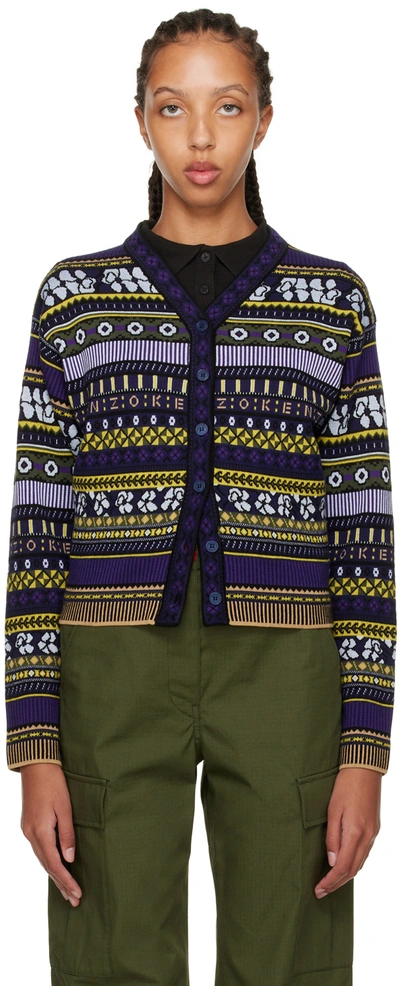 Kenzo Patterned-jacquard Cotton-blend Cardigan In Bleu Nuit