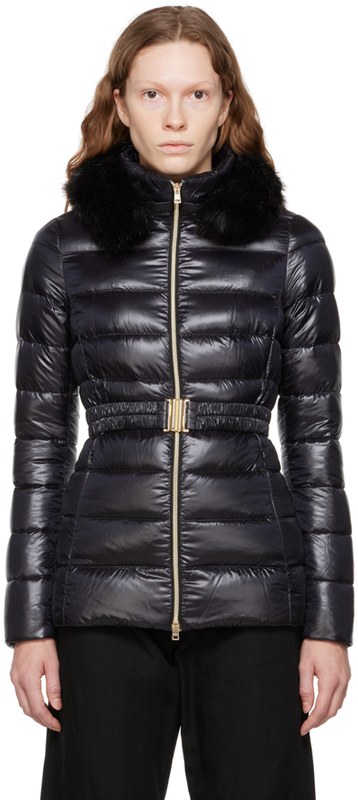Herno Claudia Faux Fur Collar Down Coat In Black