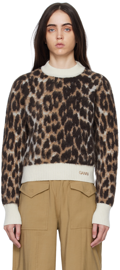 Ganni Leopard Pullover In Brown