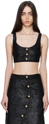 Ganni Sparkly Button-front Crop Top In 099 Black