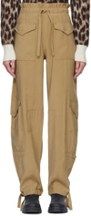 Ganni Drawstring Cargo Trousers In 554 Petrified Oak