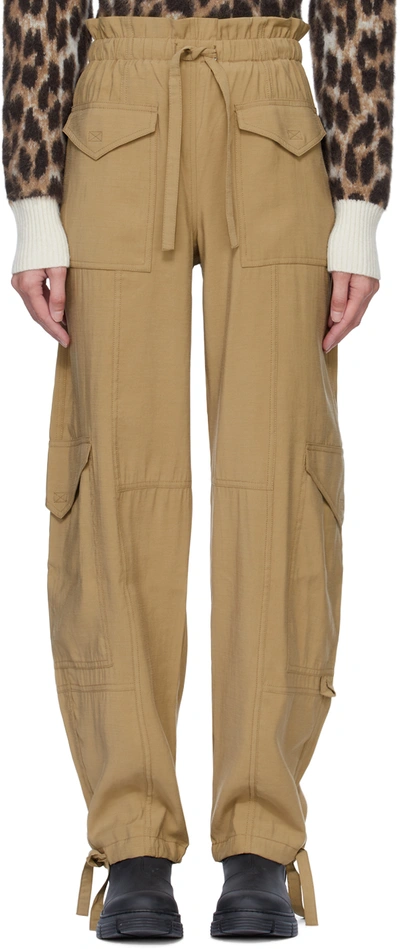 Ganni Drawstring Cargo Trousers In Beige